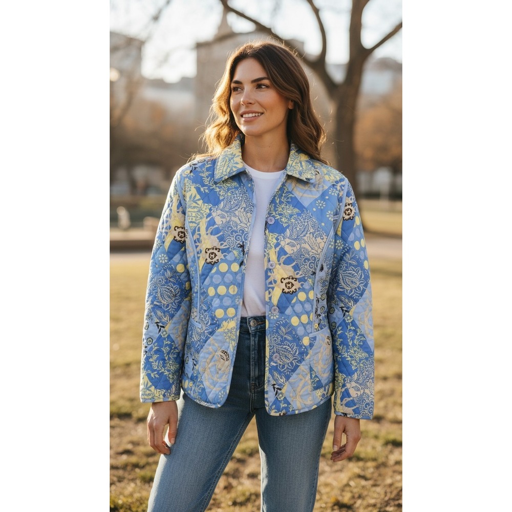 Reversible Patchwork Quilted Jacket‎ Coastal Grandma Art to Wear Cottagecore M